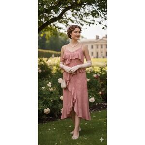Zara Dusty Rose Ruffle Midi Dress